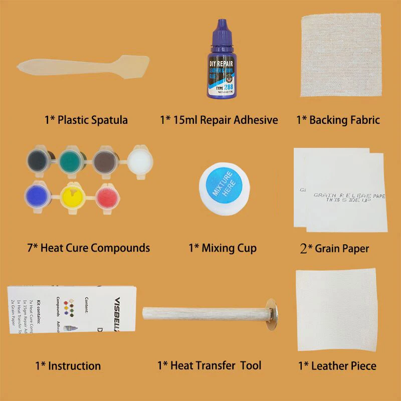 DIY Leather Vinyl Repair Kit Setadhesive Auto Car Seat Sofa Coats Holes Scratch Cracks Rips with 10pcs Patch Sealers