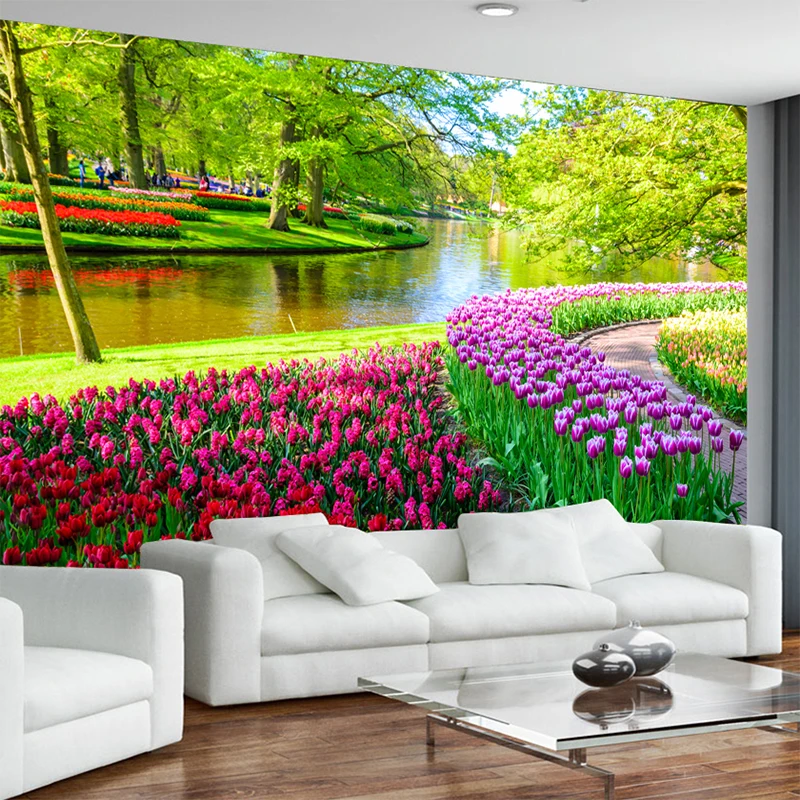 Murale 3D en tissu tulipe frais | Grand tableau Mural personnalisé, décoration murale 3D fraîche de décor de maison, salon, canapé, arrière-plan de