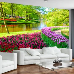 Personalizado 3D Tulip Parede Grande Mural Cenário Natural Fresco Pano Fresco Sala de estar Sofá TV Fundo Da Parede de Casa Decoração Da Parede papel 3D