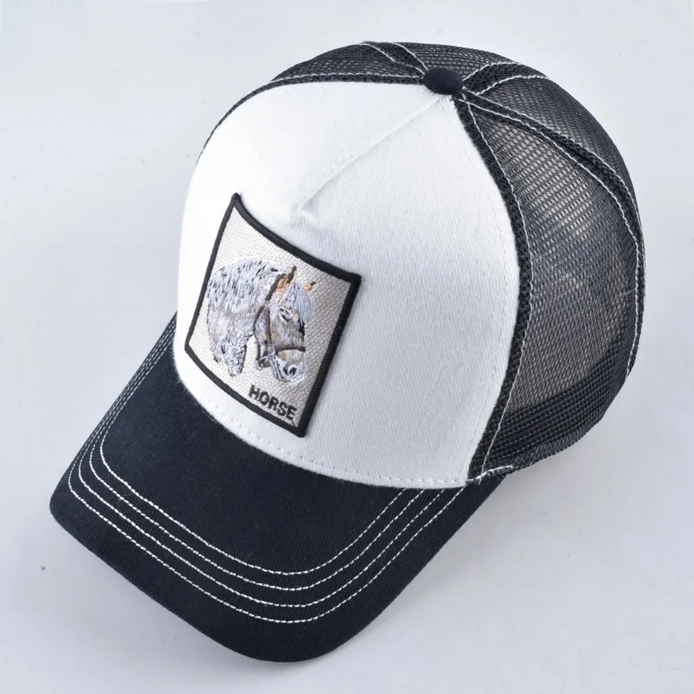 TQMSMY Fashion Embroidery White Horse Animal Trucker Hat Men Cotton Baseball Caps Women Snapback Bone Breathable Summer Hats DHM