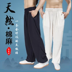 Yiwutang Tai chi pantaloni Kung fu uniformi di Arti Marziali Karate Pantaloni (Nero Bianco e Blu Scuro) cotone e Lino