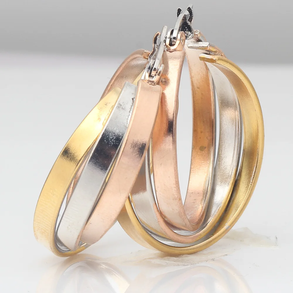 Mix Color Rose Gold/Gold/Silver Color Big Round Hoop Earring For Women Stainless Steel Hip Hop Earring Women Gift