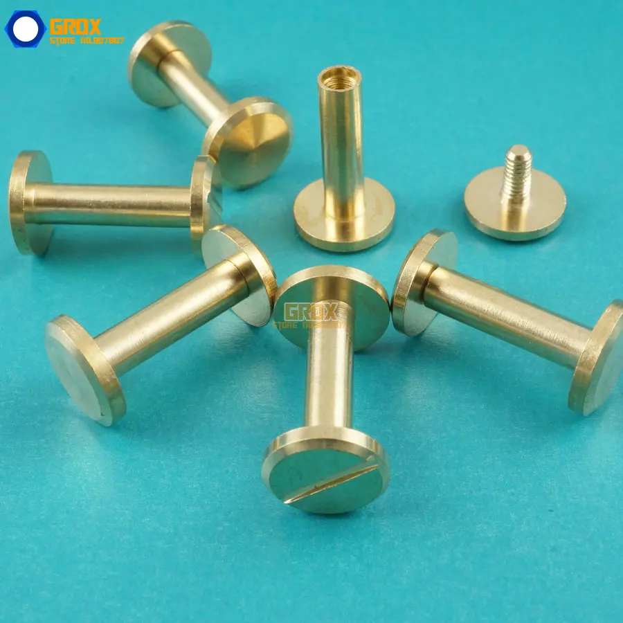 50 Set 10*15mm Solid Brass Rivet Chicago Screw for Leather Craft Belt Wallet / Flat