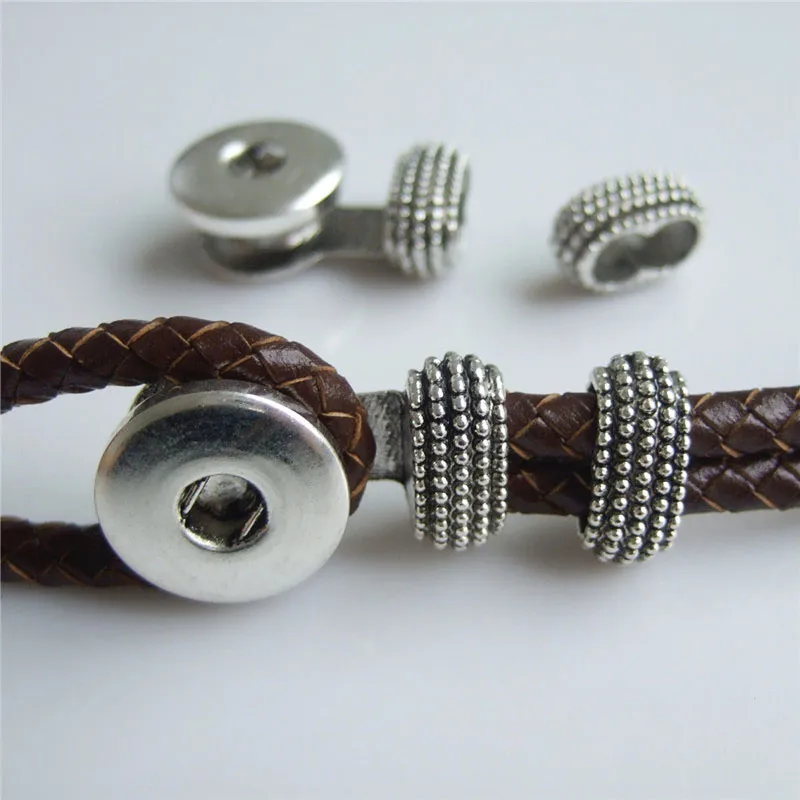 2Sets Antique Silver Color 6mm Double Hole Snap Buttons Hook Clasps Fit Leather Cord Bracelets Jewelry Findings