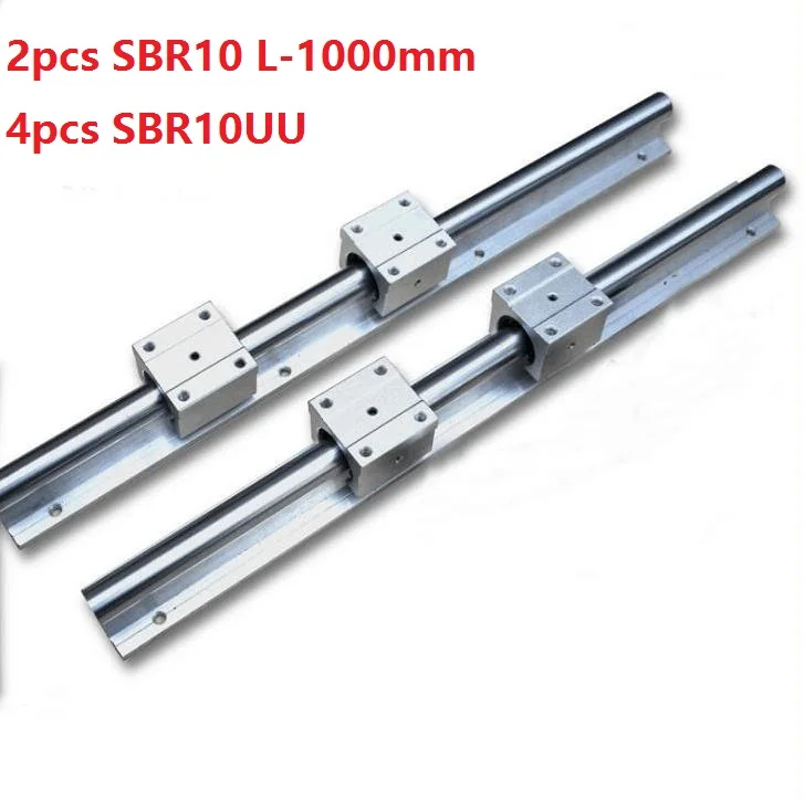 2pcs SBR10 L-1000mm support rail linear guide + 4pcs SBR10UU linear bearing blocks for CNC router parts