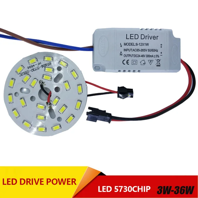 

3W 7W 12W 18W 24W 36W 5730 SMD Light Board Led Lamp Panel For Ceiling + AC 100-265V LED power supply driver combination