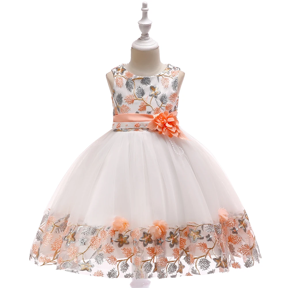 Summer Kids Girl Dress Embroidery Flower Girls Birthday Party Dresses Children Princess Prom Costums Formal Clothes 3 8 Years