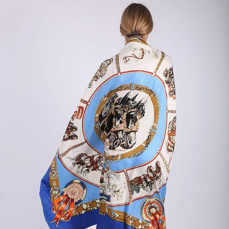 Jinjin.QC Brand Soft Silk Square Scarf Women Fashion Scarves and Wraps Horse Print Beach Sunscreen Shawls Drop shipping