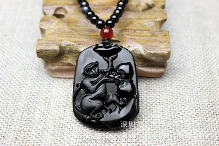 Natural obsidian Mexico black obsidian Monkey Pendant Amulet Lucky Monkey Totem