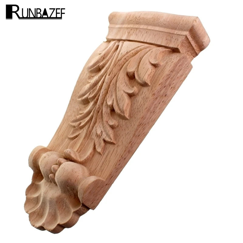 RUNBAZEF  Wood Appliques Flower Carving Decals Decorative Wooden Mouldings  Cabinet Door Furniture Architecture Decoration