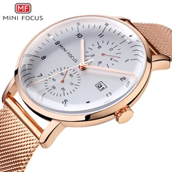 MINI FOCUS Luxury Brand Men's Watch Fashion Casual Quartz Watches Stainless Steel Mesh Belt Wristwatches Waterproof Clock Man