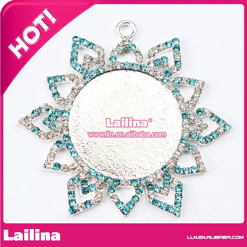 New! Aqua/Clear Snowflake Pendant Blank Alloy Rhinestone Snowflake Cameo Setting fit 25mm 1