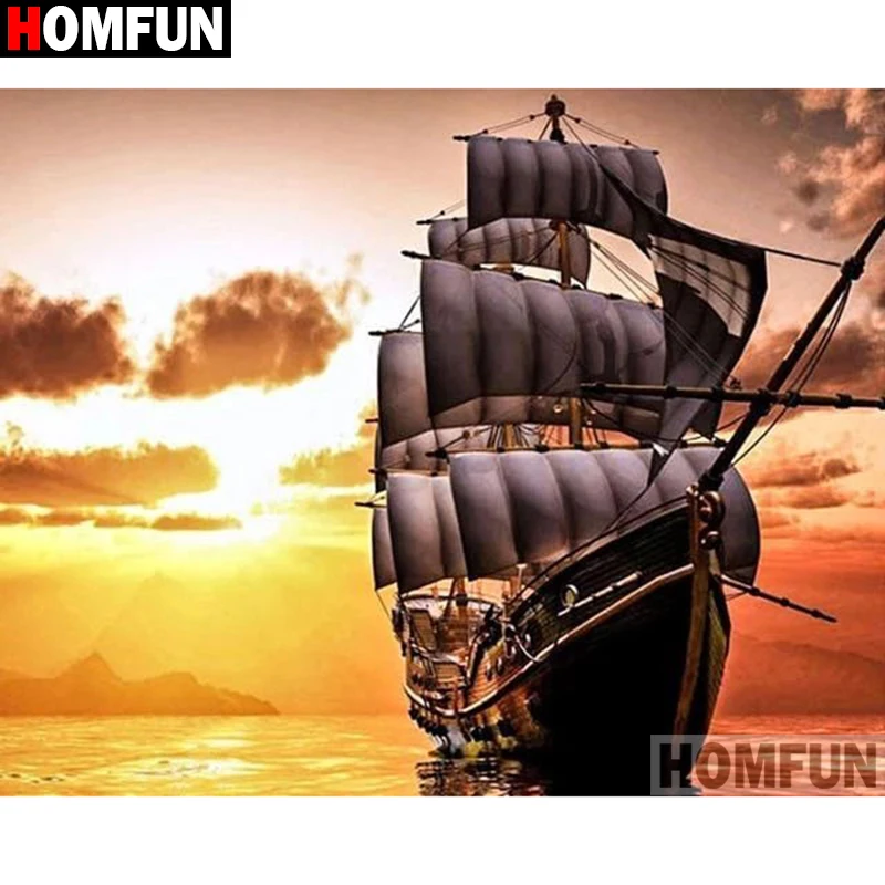 

HOMFUN Square/Round Drill 5D DIY Diamond Painting "Sunset sailboat view" Embroidery Cross Stitch Full Rhinestone Decor A26100