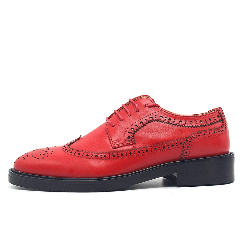 Brand New Genuine Leather Shoes Men Luxury Designer Red Embroidery Wedding Footwear Brogue Carved Wingtip Dress Shoes