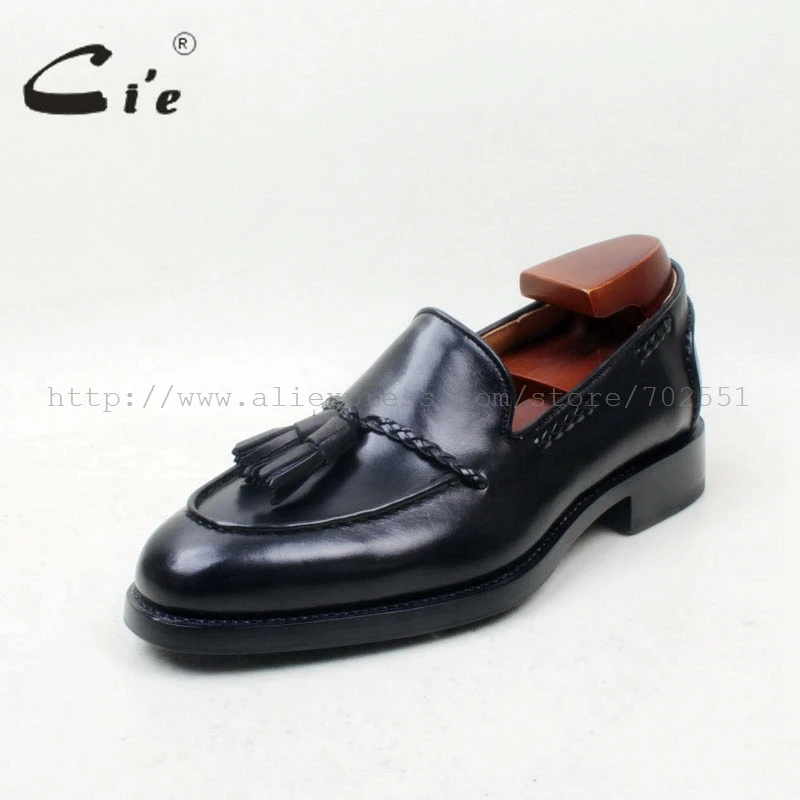 cie Round Toe 100% Genuine Leather Outsole Bespoke Goodyear Welted Custom Handmade Black  Tassels Slip-on Men's Shoe loafer 158