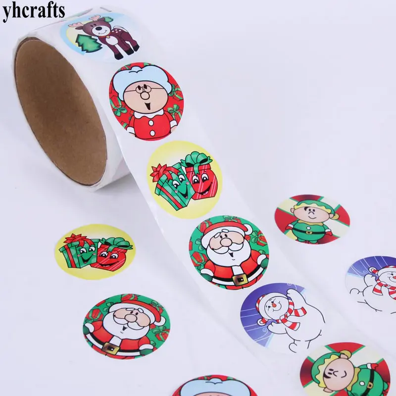 1 Roll(100PCS)/LOT Christmas X'mas  paper stickers Activity crafts School reward label Xmas ornament decoration Gifts DIY toys