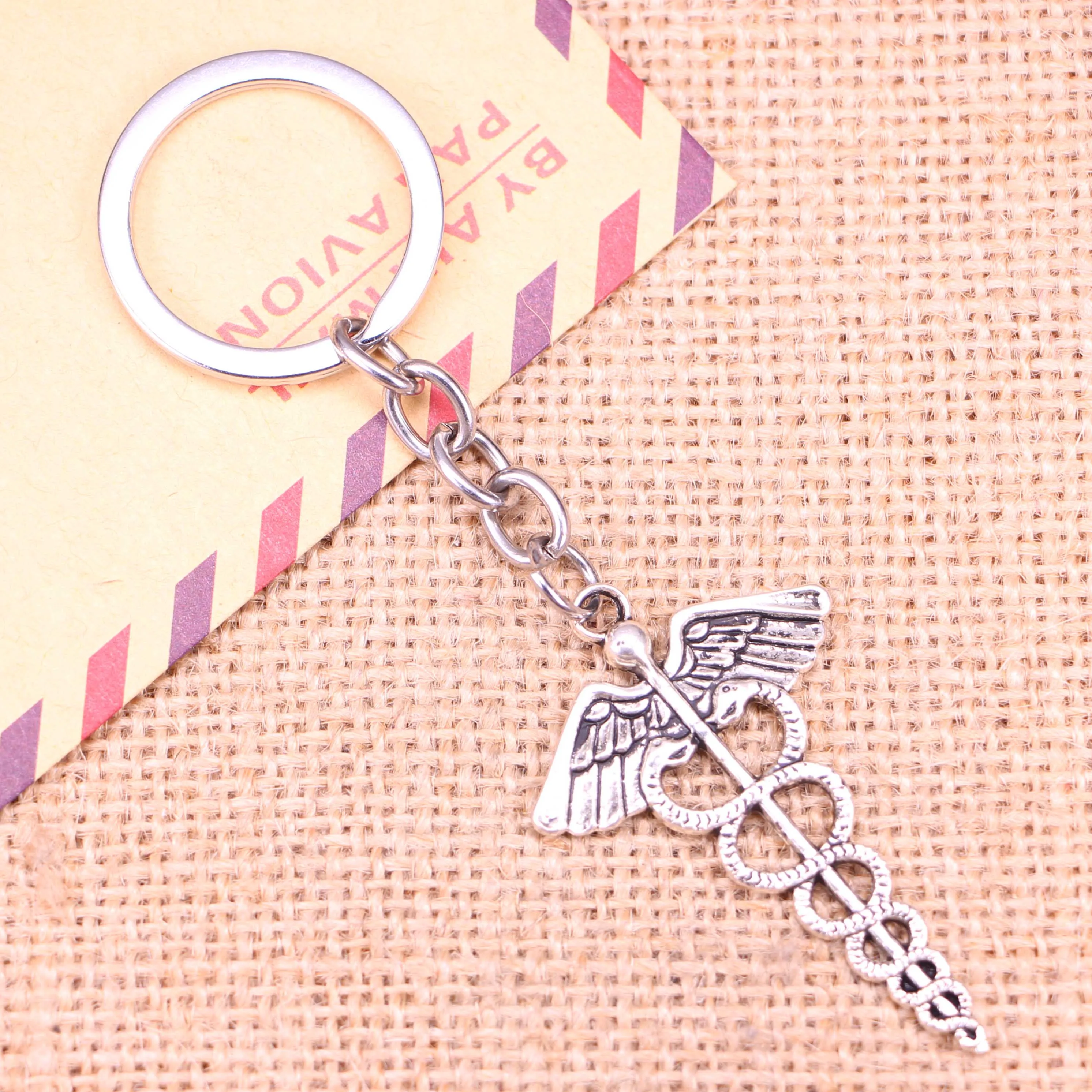 20pcs New Fashion Keychain 49x30mm caduceus medicine symbol Pendants DIY Men Jewelry Car Key Chain Ring Holder Souvenir For Gift