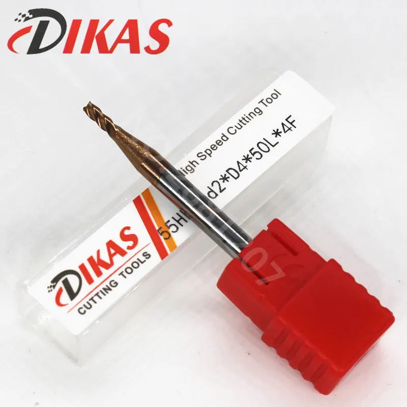 Dikas 55HRC d2*D4*50L*4F material Carbide Square Flatted End Mill 4 flute 2mm coating nano use for High-speed milling machine