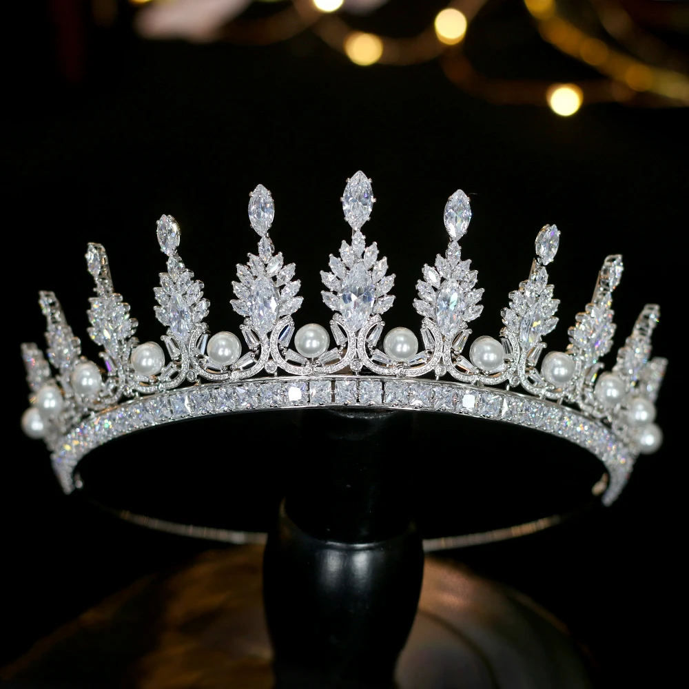 Brillante princesa simple tiara corona cristal perla accesorios para el cabello de la boda de plata banda para el cabello sombre