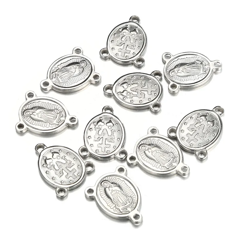 5PCS 17*20mm Catholic Christian Stainless Steel Virgin Mary Charm For Jewelry Making Three Hole Connectors Religion Accessories