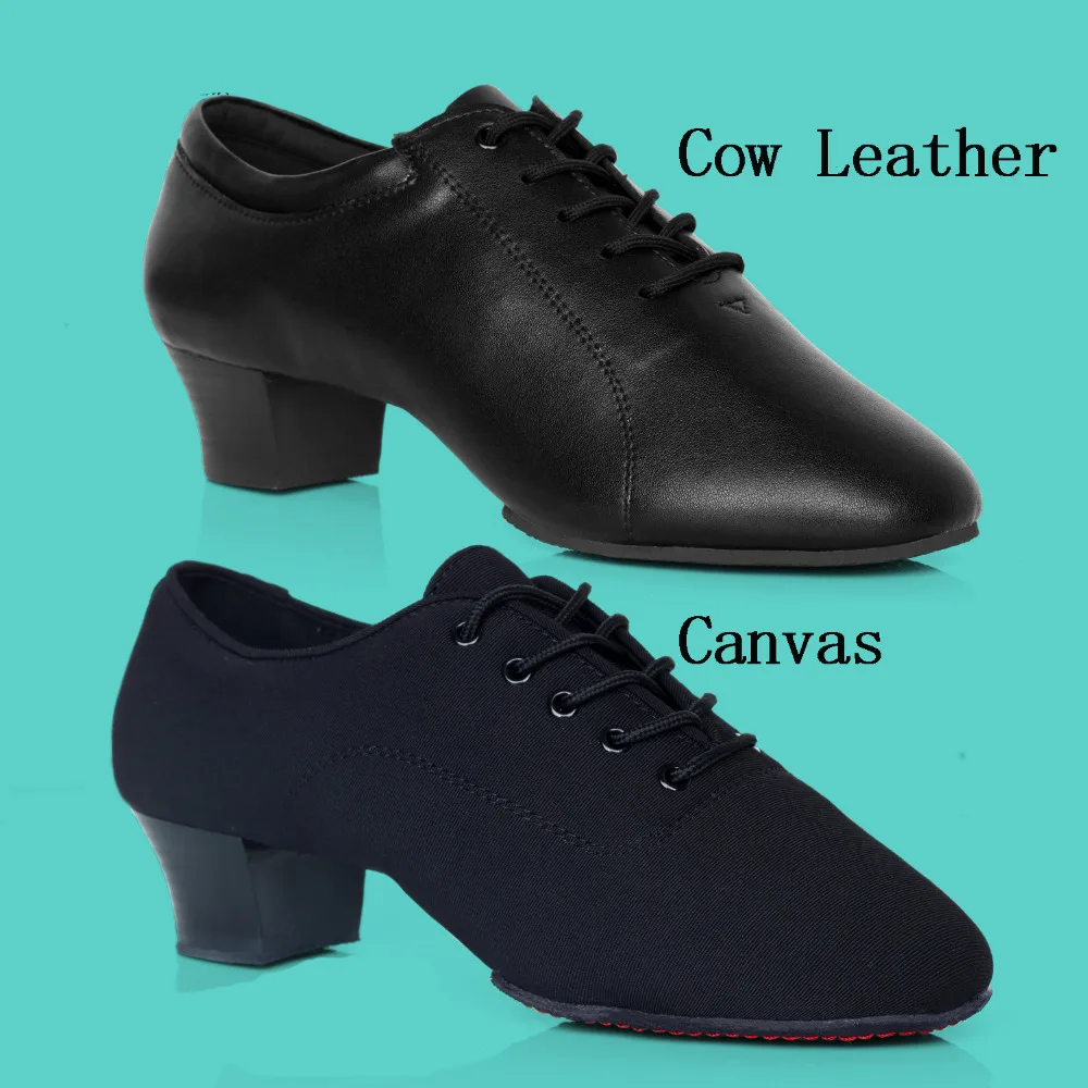 Professional Men Latin Dance Shoe Leather Canvas Split Sole Ballroom Dancesport Shoes High Heel