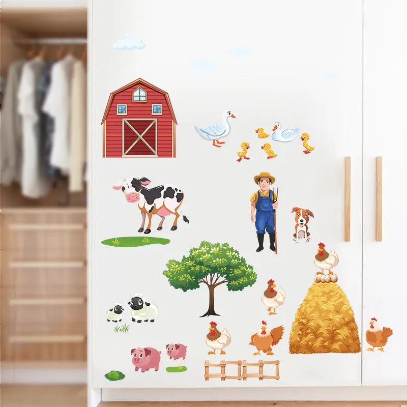 Funny Farmland Animals Wall Stickers For Kindergarten Kids Room Bedroom Home  Art Pvc Wall Decals Decoration Pastoral Mural