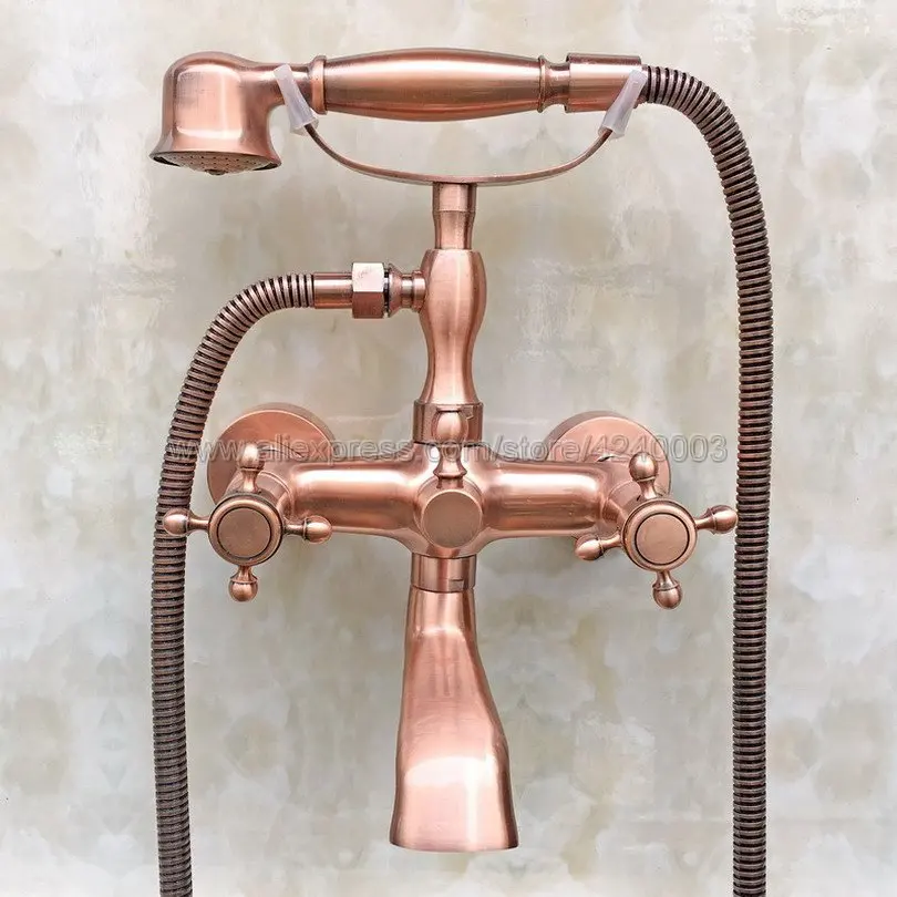 

Antique Red Copper Wall Mounted Telephone Style Bathroom Tub Faucet W/ Hand Shower Sprayer Clawfoot Mixer Tap Ktf803