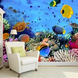 Papel tapiz fotográfico 3D, Mural De pared De peces tropicales del mundo submarino estéreo, para Sala De estar, sofá, pintura De pared