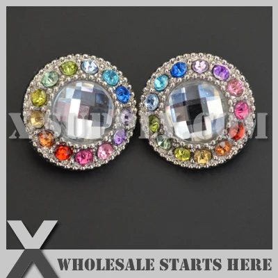 21mm Round Rainbow Acrylic Diamond Button for Clothing,Flower Center/Silver Base/Wholesale