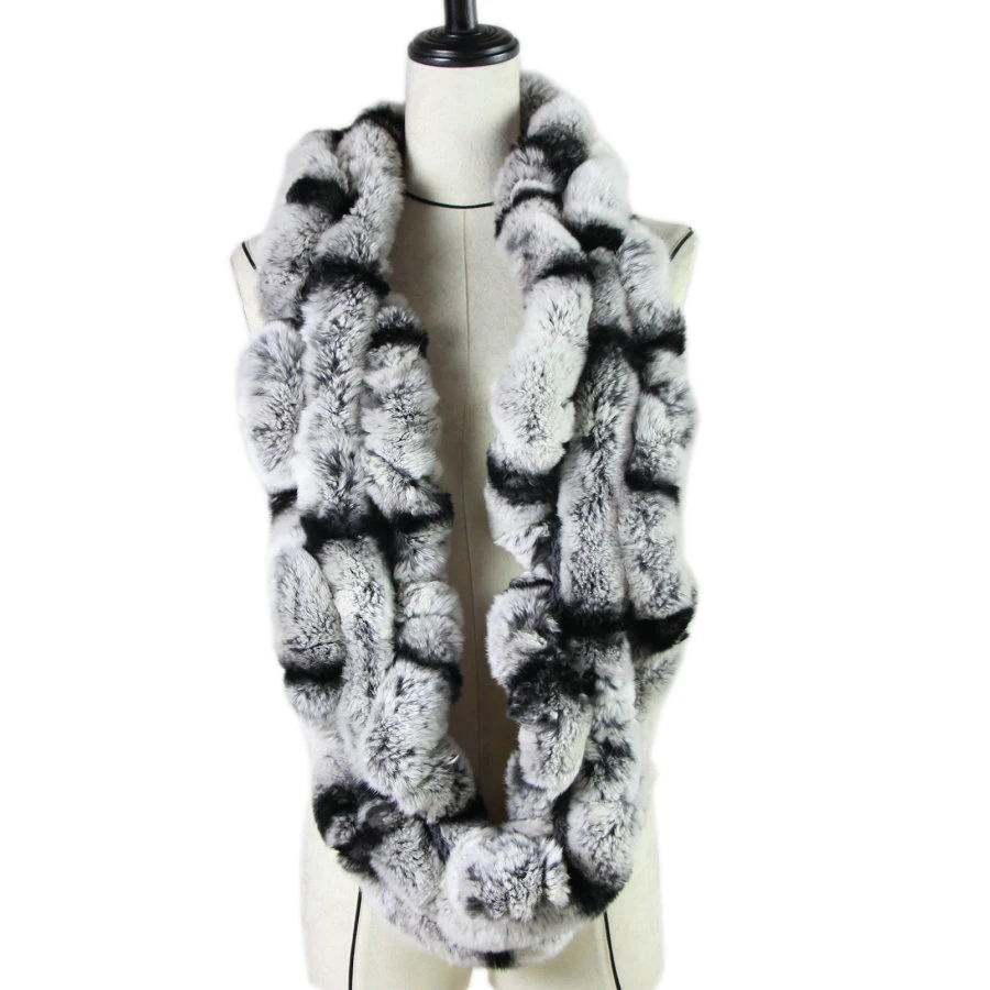 

Harppihop* Winter womens Real rex Rabbit Fur stole Wrap Muffler loop infinite rex rabbit fur scarf shawl neckerchief HPS01