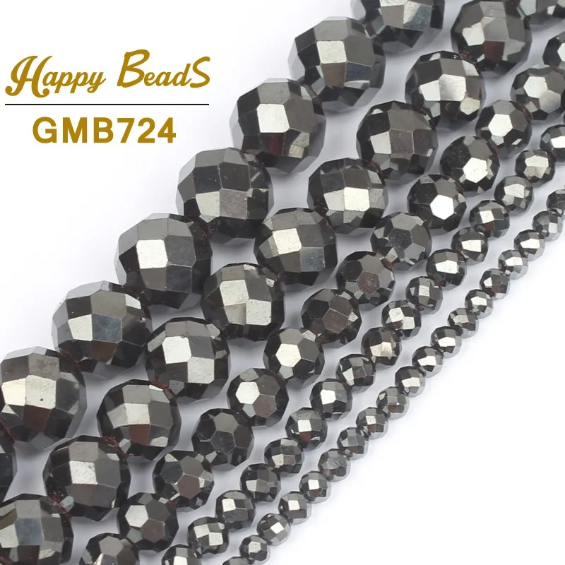 AAA Faceted Silver Plated Rose Gold Hematite Natural Stone Beads Round Loose beads For Jewelry Making 3/4/6/8/10mm Diy Bracelet