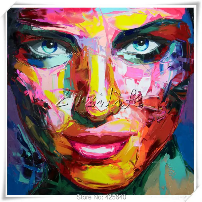 

Francoise Nielly Palette Knife Face Oil Painting On Canvas Abstract Portrait Colourful Wall Art Picture Living Room Home Decor