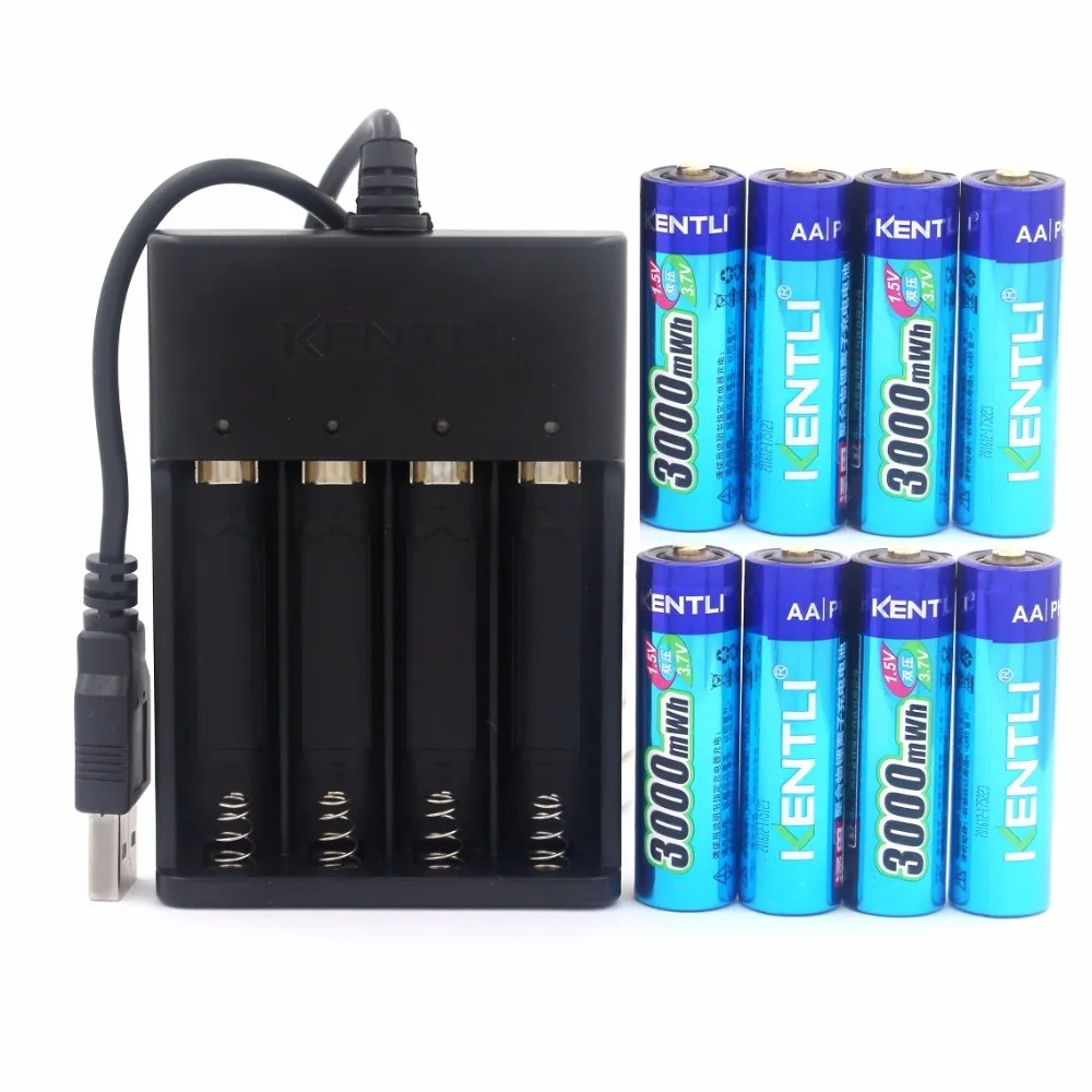 

KENTLI 8 pcs AA battery 3000mWh 1.5v AA rechargeable Li-polymer li-ion polymer lithium battery +1pcs USB Charger