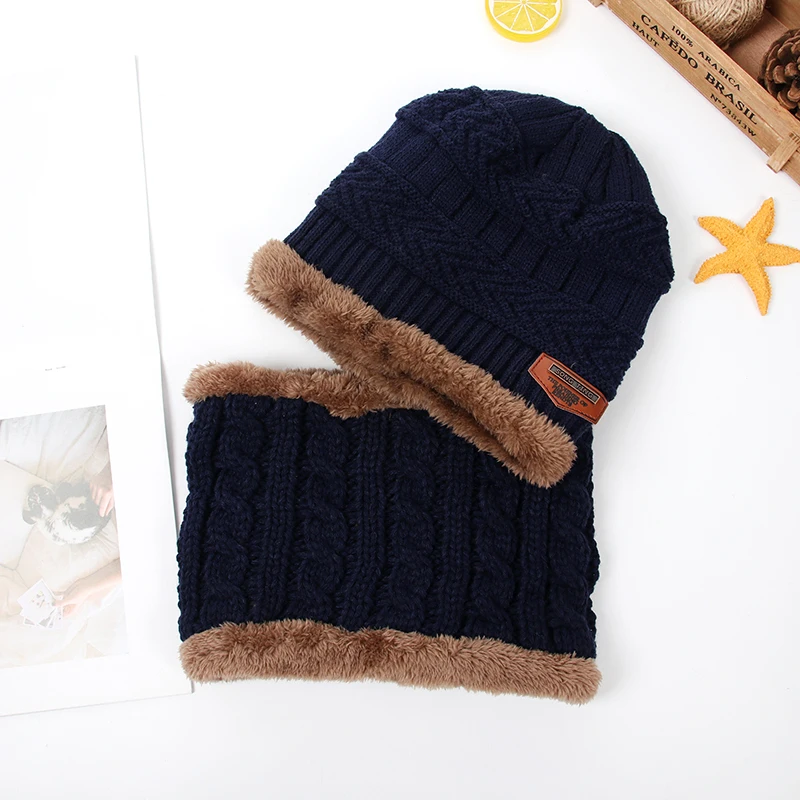 Children Boys Winter Knitted Beanie Hat and Scarf Set Toddler Kids Warm Fleece Mask Balaclava Cap
