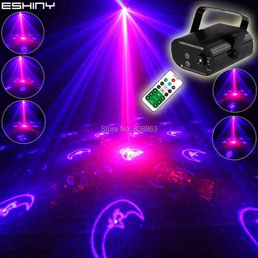 ESHINY Remote MINI R&B Laser 24 Christmas Patterns Projector Blue Led Club Bar DJ Lighting Dance Xmas Disco Party Light T139D2