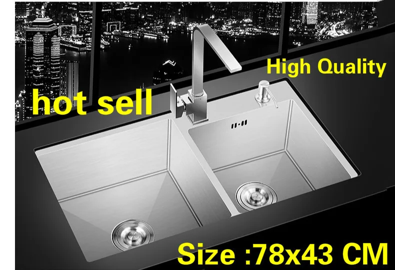 

Free shipping Apartment high quality 304 stainless steel kitchen manual sink double groove do the dishes hot sell 78x43 CM