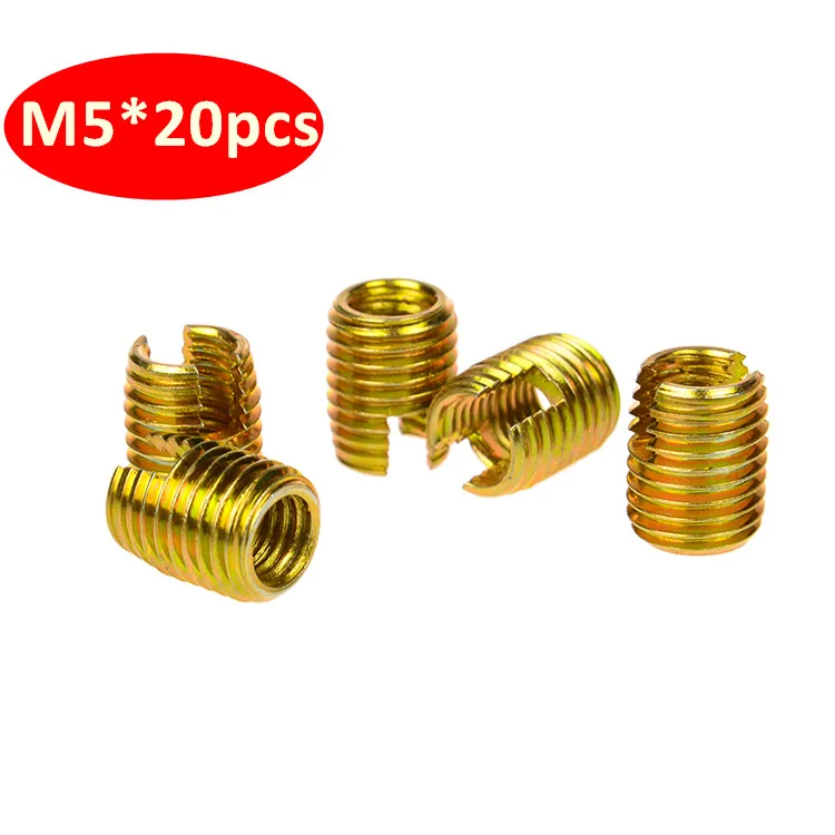 20pcs M5 Self Tapping Thread Insert Screw Bushing, M5*0.8*10mm 302 Slotted Type Wire Thread Repair Insert Steel with Zinc