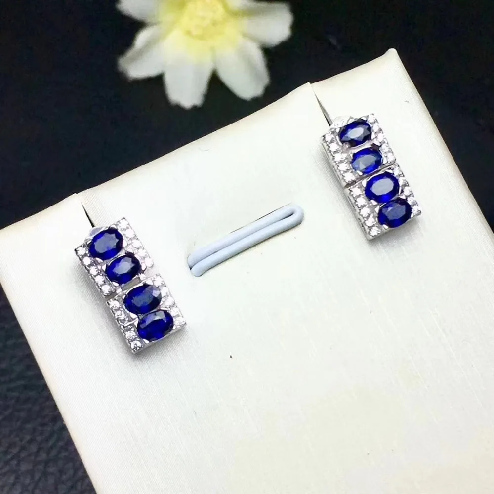 Sapphire stud earring Free sipping Natural real sapphire 925 silver Gem size 3*4mm 8pcs gems