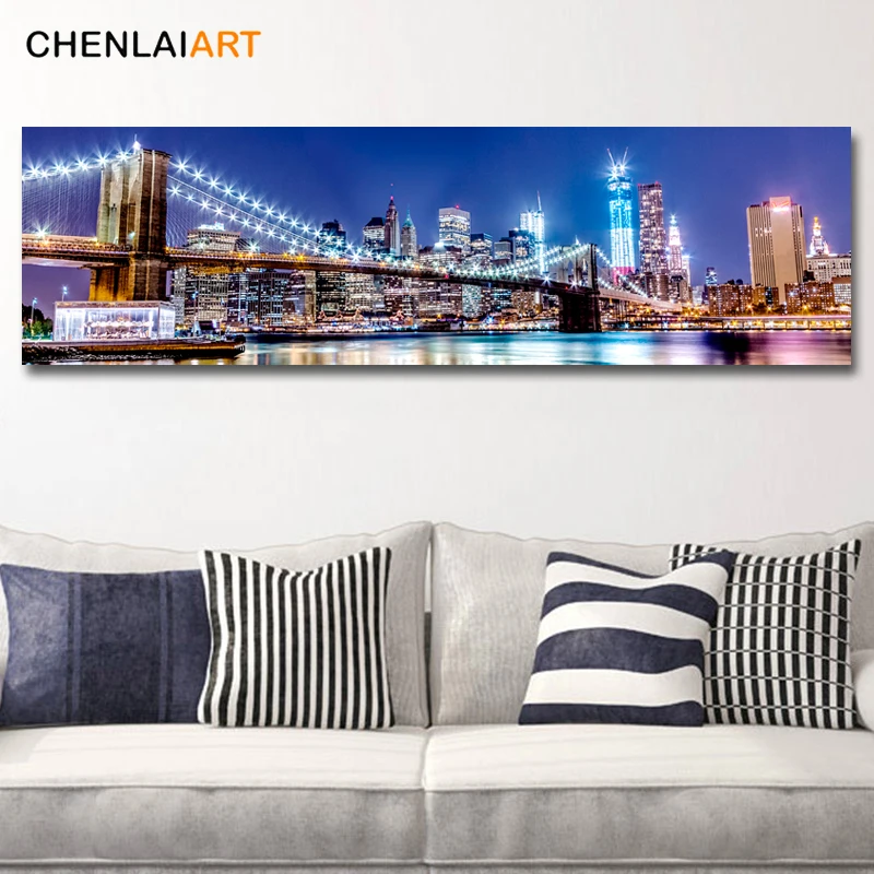 City Night New York Brooklyn Bridge Canvas Prints Painting Modern Picture Wall Art For Living Room Poster and Prints No Frame