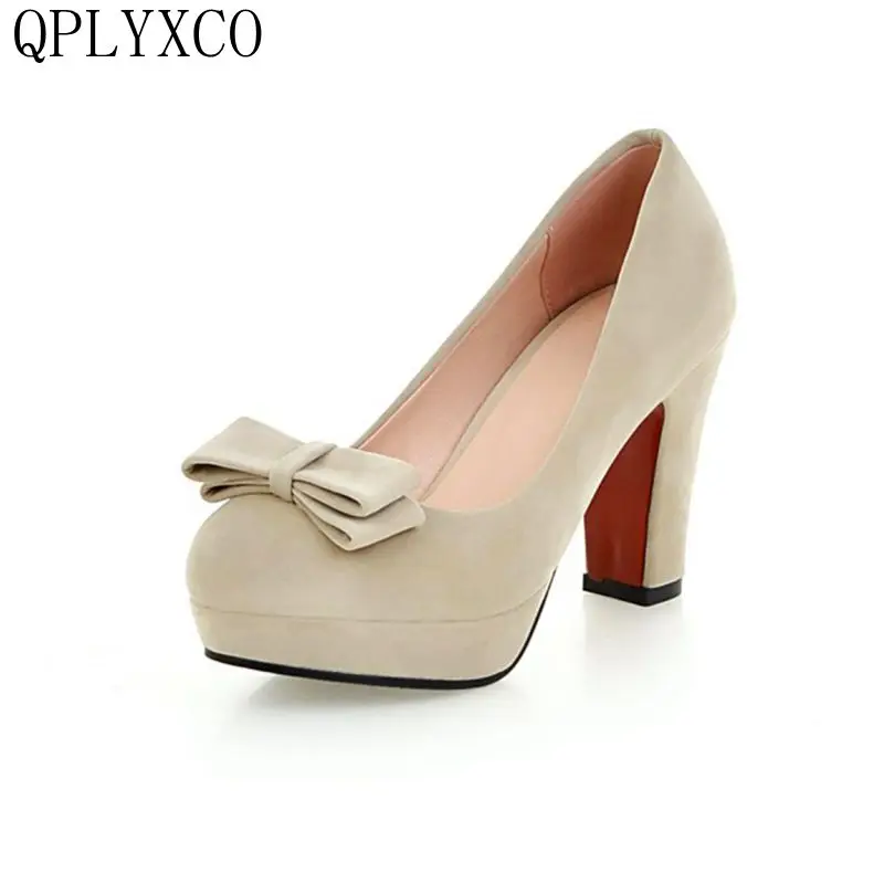 QPLYXCO 2017 New Sale sweet Round toe Platform Big size 33-43 Women High Heel Shoes Pumps Wedding Party Ladies Footwear 215-3