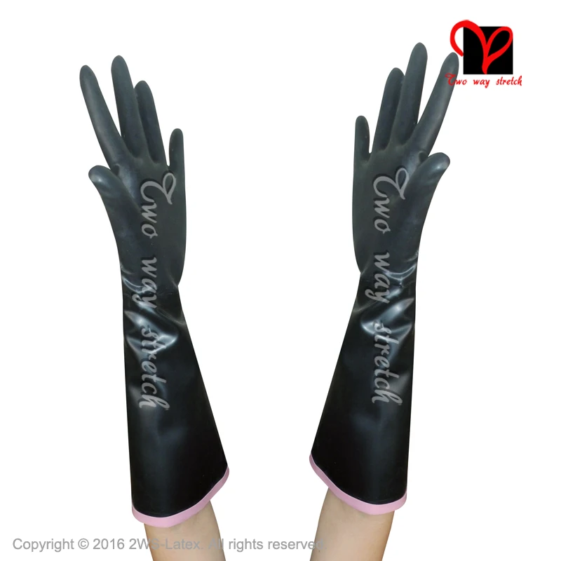 Black Sexy Latex Gloves With trims on top Rubber Mitten Gauntlet Five Finger Opera plus size ST-033