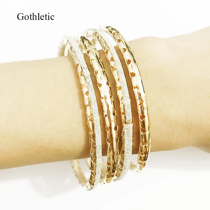 Gothletic 4pcs/Lot Gold-color Metal Bangle Sets Glitter Paper Inlayed Round Tube Multi Pack Indian Bangles Women Fashion Jewelry