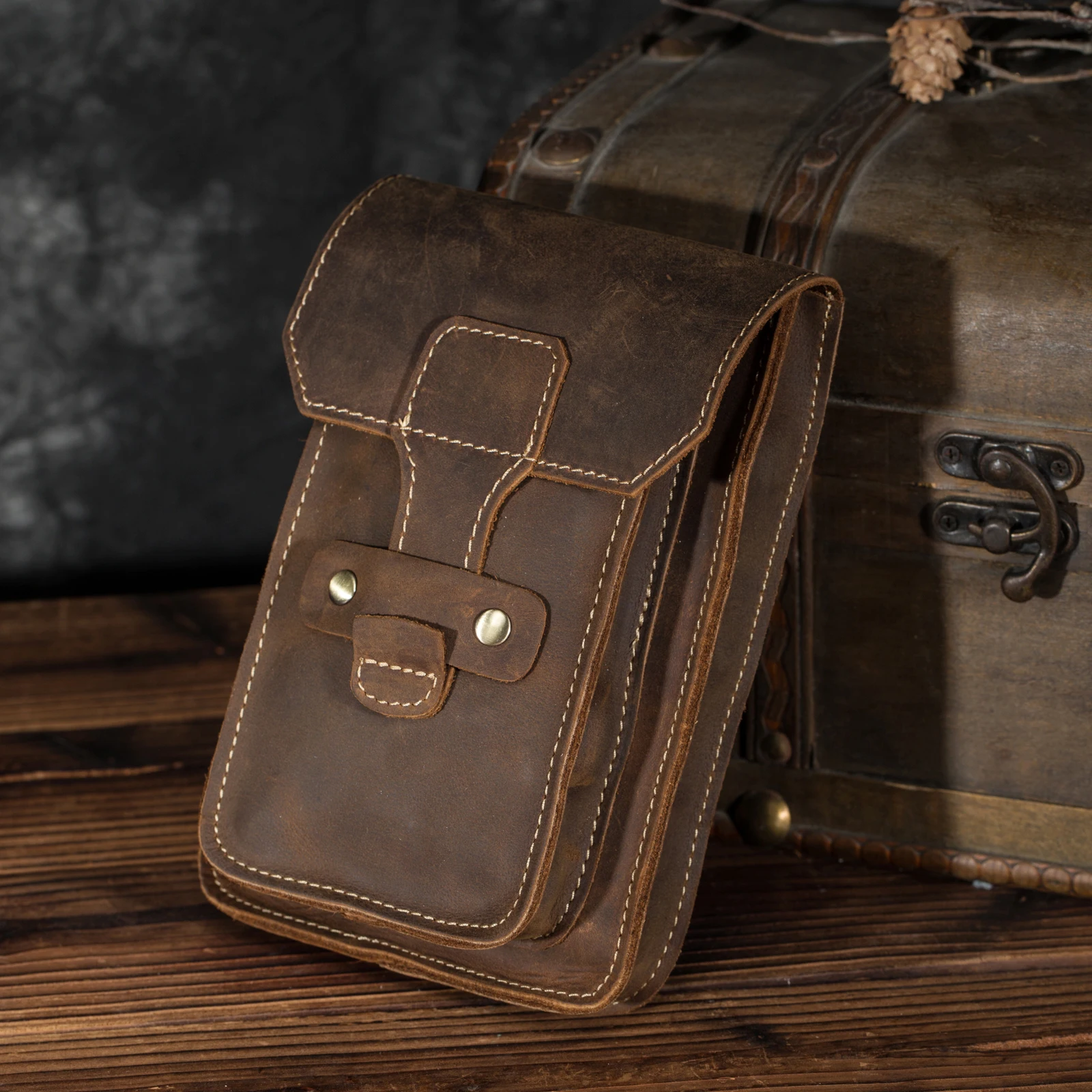 Bolso pequeño de cuero Original para hombre, estuche de cigarrillos de viaje con gancho Dsign, bolsa de teléfono de 7 \