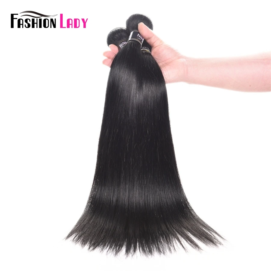 Fashion Wanita-Berwarna Brasil Rambut Lurus Bundel dengan Penutupan 3/4 Bundel 1 # Jet Black Bundel dengan Penutupan non-Remy