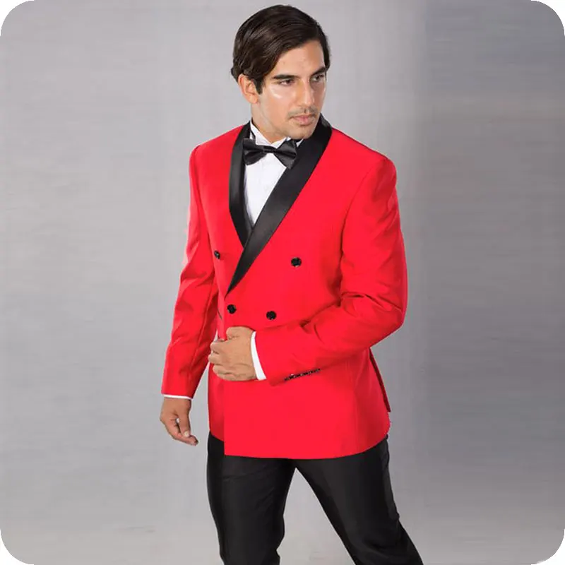 

Men's Wedding Suits Pants Red Prom Suits Groom Tuxedo Black Shawl Lapel Costume Homme 2Piece Slim Fit Terno Masculino Man Blazer