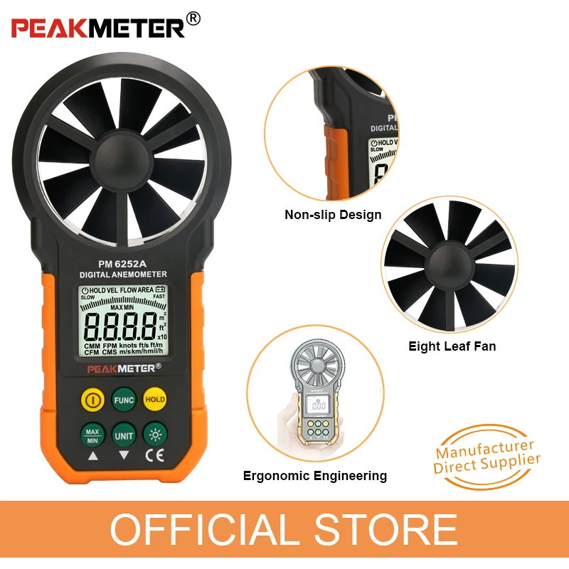 Digital Anemometer Wind Speed Air Volume Measuring Meter PM6252A 30m/s LCD Display