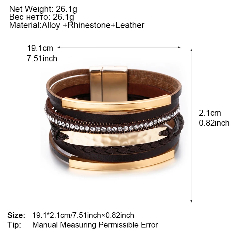 ALLYES Multilayer Leather Bracelet for Men Metal Bar Charm Black Braided Wide Wrap Man Bracelets & Bangles Boho Punk Jewelry