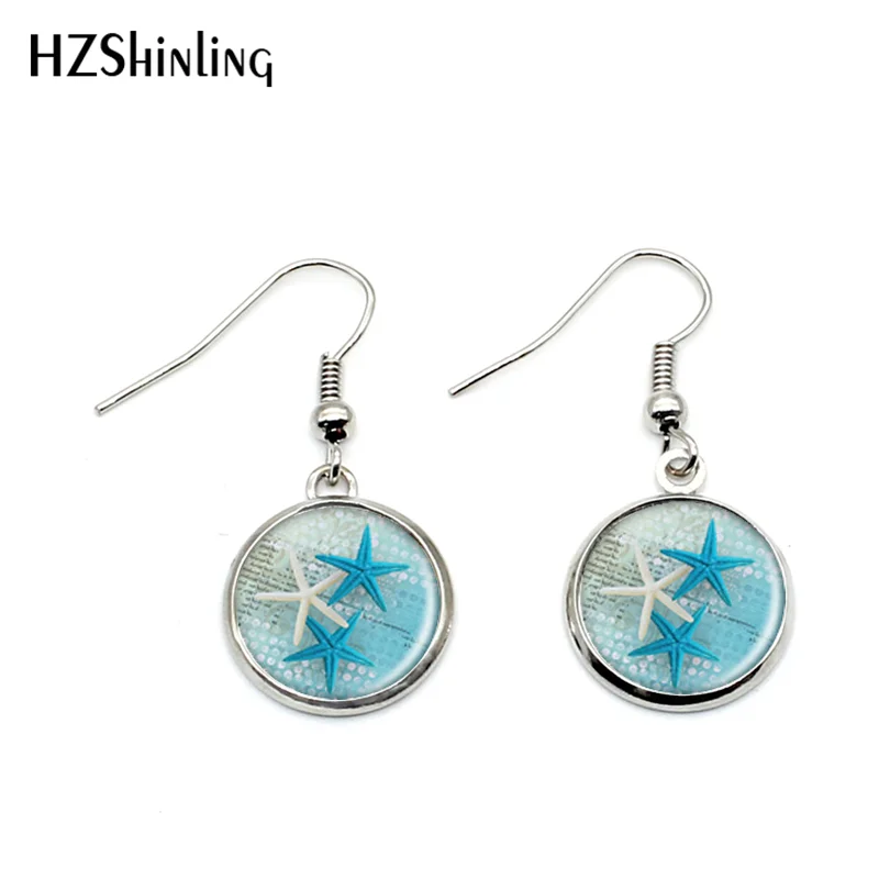 NHE-0100 New Arrival Starfish Hook Earrings Handmade Glass Dome Ocean Jewelry Sea Shell Starfish Fantasy Pendant Earring