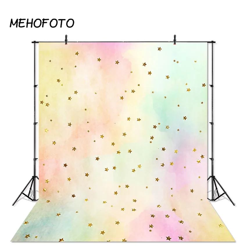 สีสันการถ่ายภาพเด็กฉากหลังแบนเนอร์ฉากหลังสีน้ำ Sky Cloud ดาวทองพื้นหลัง Photobooth Studio