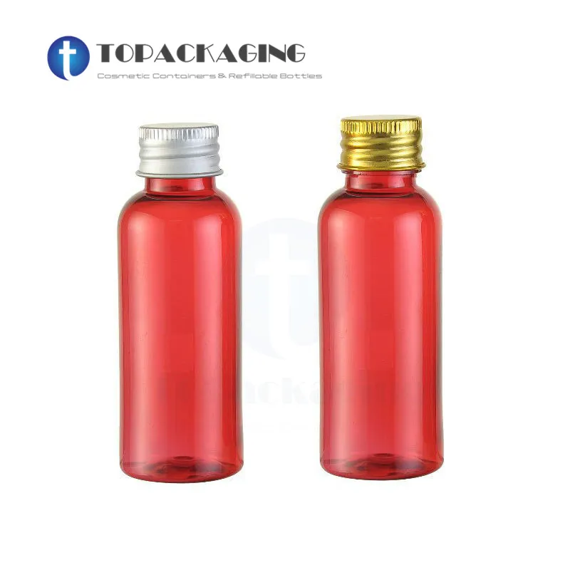 

30PCS/LOT-50ML Screw Cap Bottle,Red Plastic Cosmetic Container,Sample Serum Sub-bottling,Empty Shampoo Bottle,Aluminum Cap